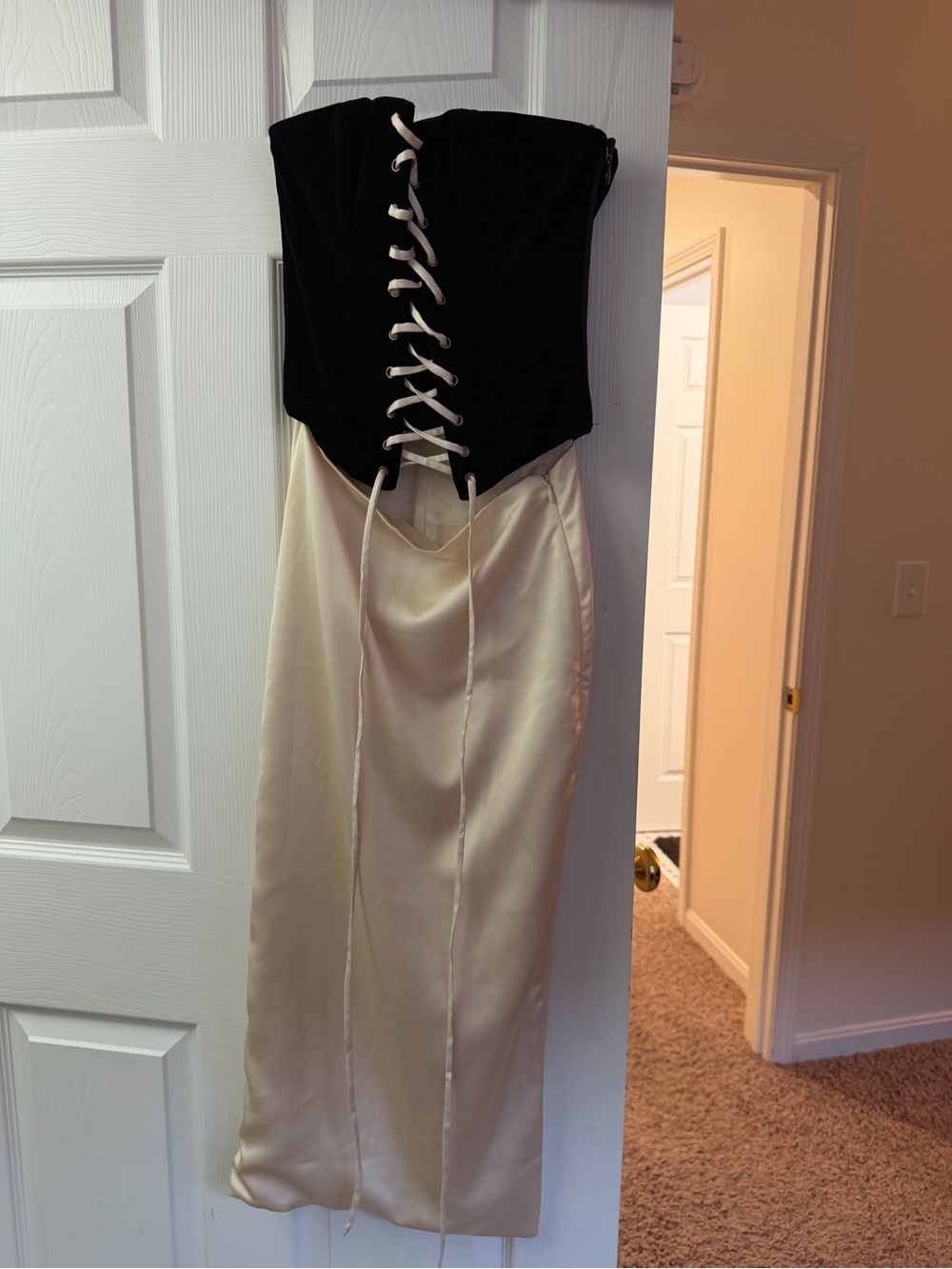 House of CB satin velvet corset dress midi